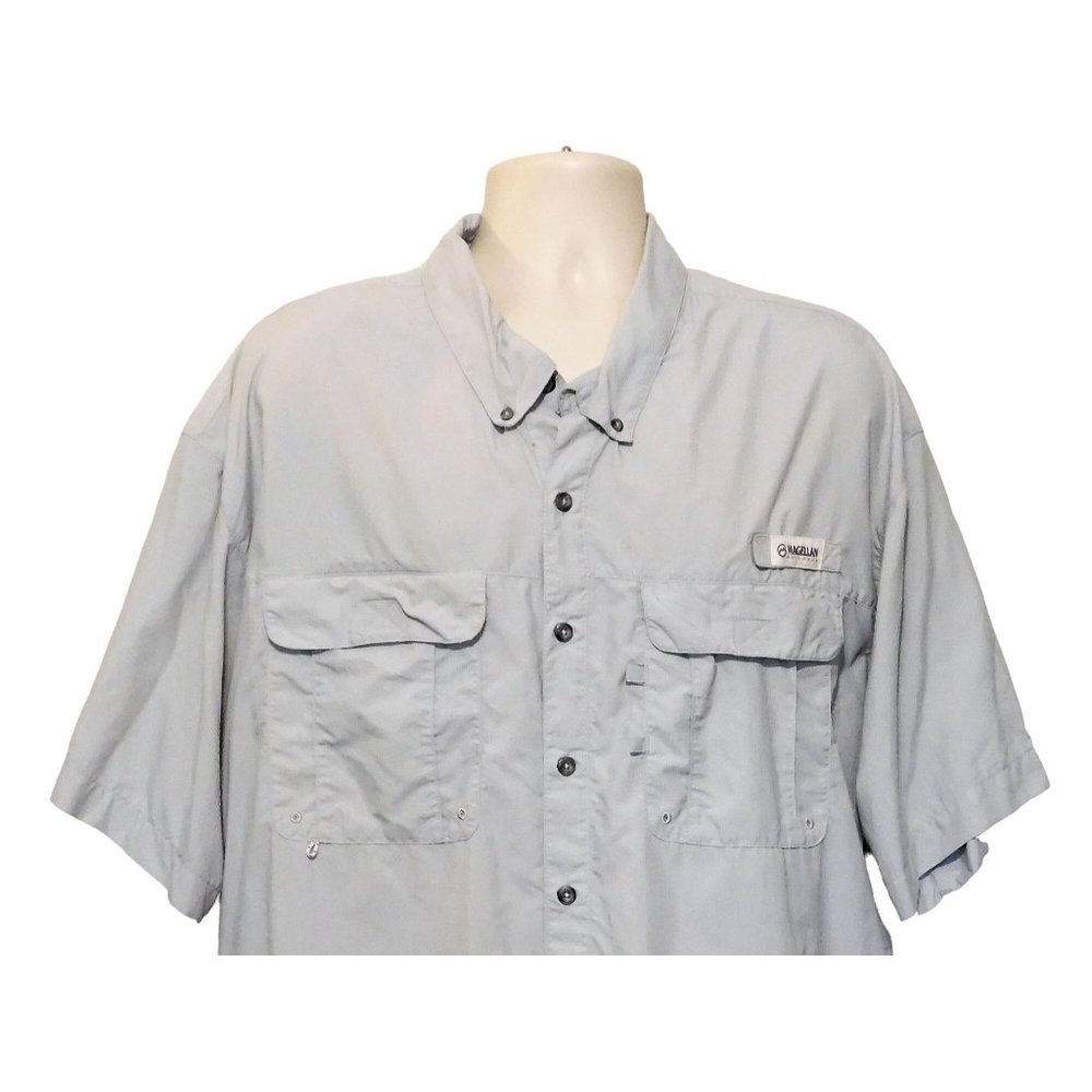 Magellan Outdoors Fish Gear Shirt 3XL Gray Vented Relaxed Short Sleeve Nylon - Picture 2 of 4